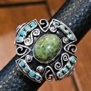 Handmade O.F. Coy Sterling Silver and Turquoise Ring, size 4.75